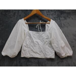 Abercrombie & Fitch Blouse Womens M White Cropped Puff Sleeve Square Neck